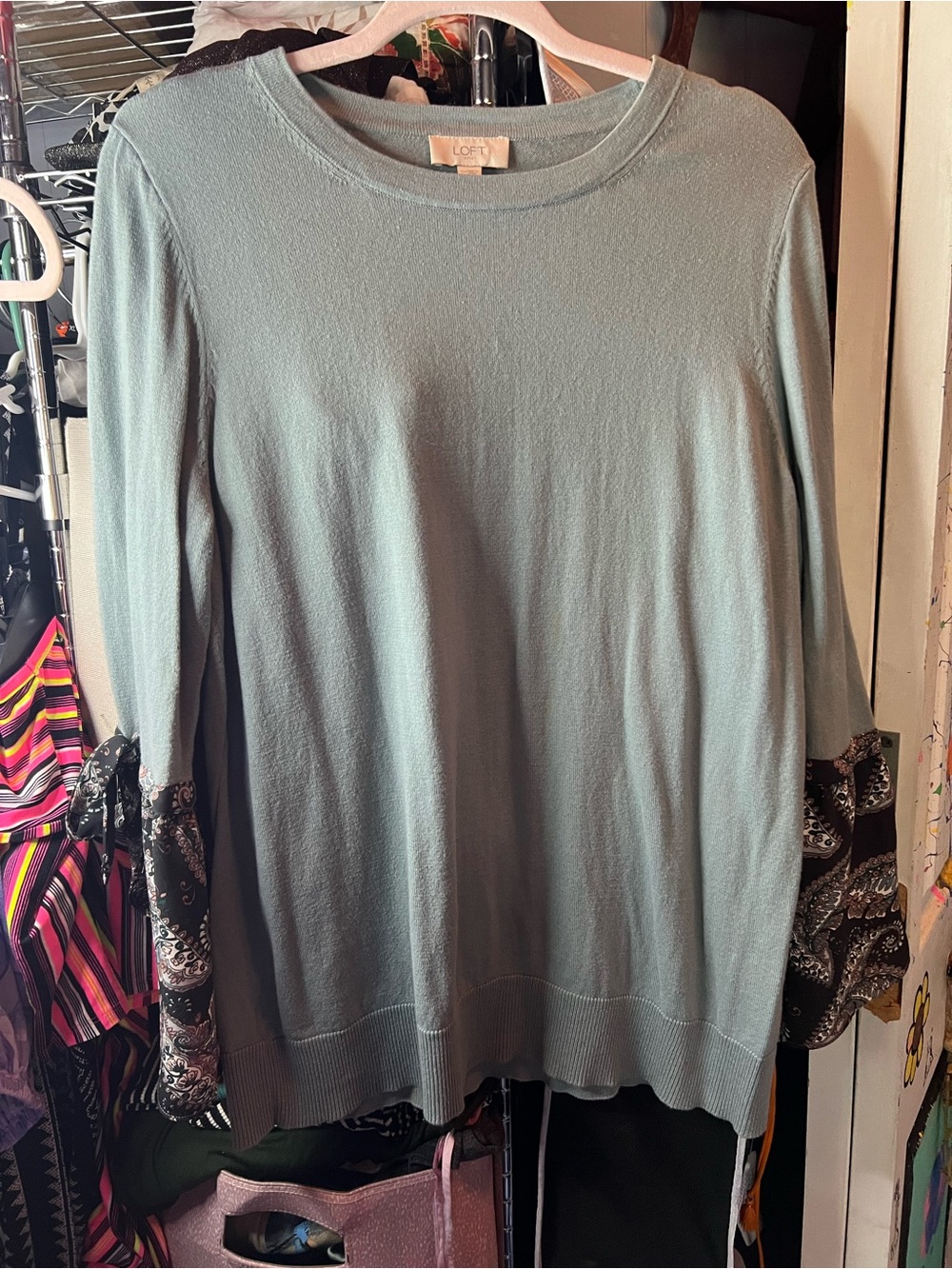 LOFT Seafoam Pullover with Paisley Sleeve Accents